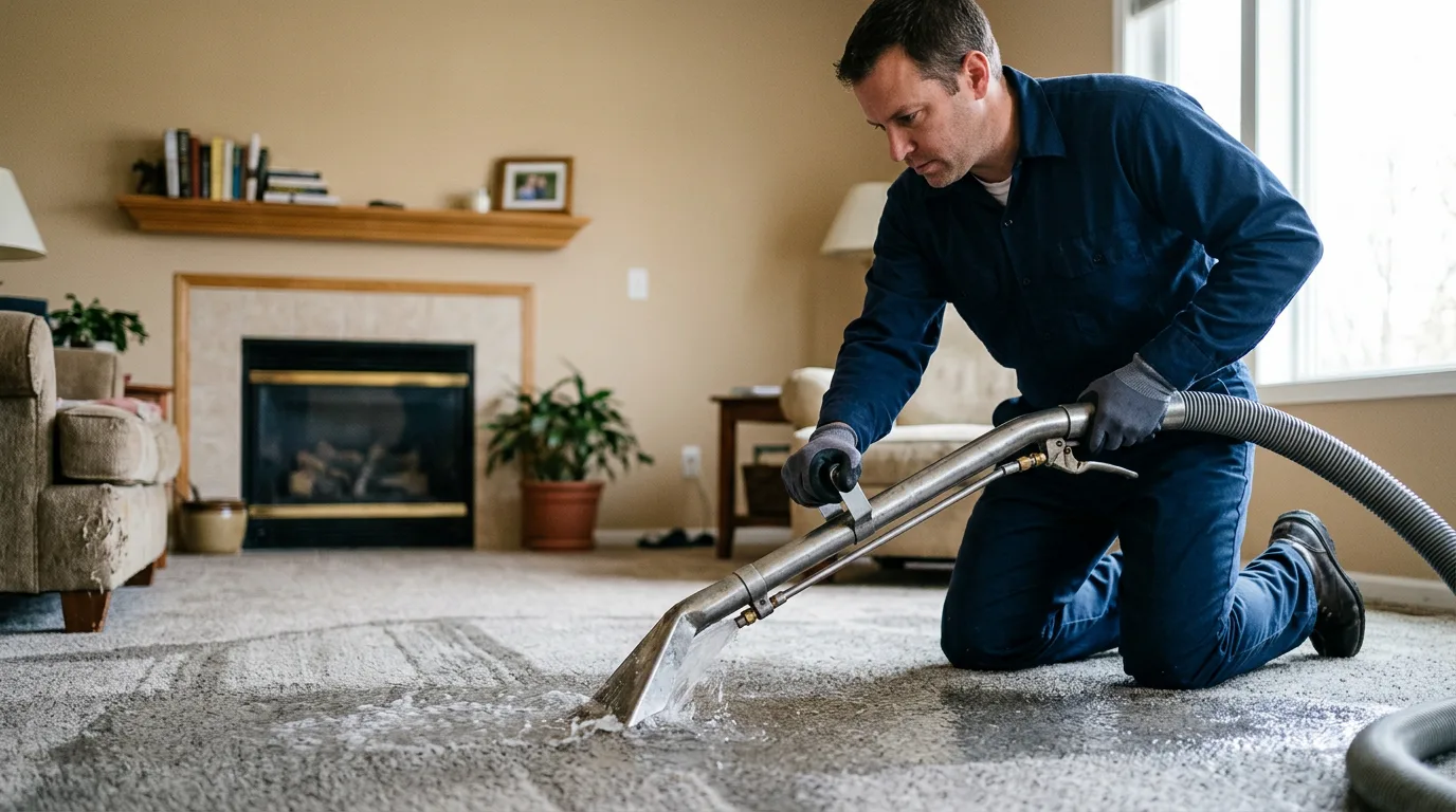 Water damage restoration technician working near Lovilia, IA